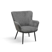 Poltrona HAVANA SIGN In Tessuto Patchwork Grigio E Gambe In Legno Naturale – Design Moderno E Accogliente Per Soggiorno O Camera Da Letto