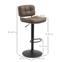 Set Di 2 Sgabelli Da Bar Regolabili – Stile Industriale Nordico, Girevoli, Marrone, Altezza 63-83 Cm, Carico 120 Kg - 3