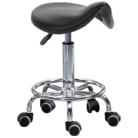 HOMCOM Sgabello Girevole A Sella Con Ruote – Regolabile In Altezza, Imbottito Finta Pelle Grigia, Perfetto Per Parrucchieri Ed Estetisti