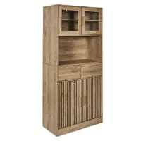 HOMCOM Buffet Haut Cuisine, Armoire de Cuisine, vaisselier, 6 Portes, tiroir et étagères Ouvertes, Style Moderne, Meuble de Rangement pour Salon, Salle à Manger, 120x40x175cm, Blanc et Bois Naturel