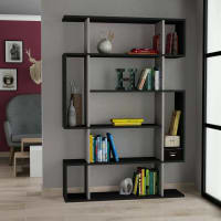 IDMarket Libreria DAVIS Asimmetrica 8 Livelli, Metallo Nero Opaco, Design Industriale, 161x67.5x25 Cm