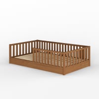Structure de lit - Lit Montessori 90x190 cm en bois, lit enfant 90 x 190 avec barrières de securite, lit 90x190 avec Sommier, Blanc - Maison