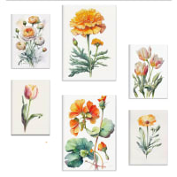 Set Di 4 Stampe Su Tela Vintage Con Cornice, Campo Di Fiori Selvatici, 30.5x30.5 Cm, Arredamento Country Per Soggiorno