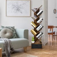 Bibliothèque En Forme De S Giantex – 5 Niveaux, 158 Cm, Noir – Étagère à Livres étroite, Séparateur De Pièce – Panneau De Particules Robuste, Charge 20 Kg/étagère