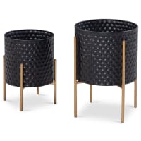 DanDiBo Set 2 Sgabelli Per Piante Con Vaso – Altezze 47 E 70 Cm, Metallo Oro/Nero, Portata 20 Kg, Supporto Per Fiori, Interni/Esterni