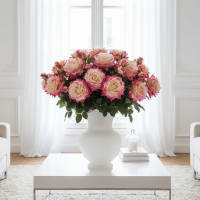 RCZ Décor Rose artificiali in schiuma fucsia con steli e foglie