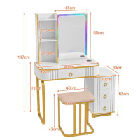 HOMCOM Coiffeuse Enfant Avec Tabouret Et Miroir Triptyque - Meuble Blanc 63x40x85,5 Cm