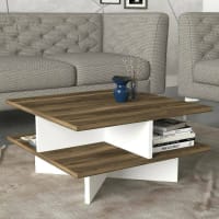 Set Di 2 Tavolini Rotondi In Vetro E Legno - Tavolino Da Caffè Grande (80x38,5 Cm) E Piccolo (50x45 Cm) - Stile Mid-Century Per Soggiorno, Divano, Camera