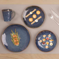 Coffret 6 Assiettes Plates Médard De Noblat Feeling Indigo - Grès Réactif émaillé, Design Naturel