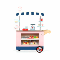 Puesto De Mercado Y Teatro 2 En 1 De Madera – Juguete De Simulación Con Pizarra, Cortina, Caja Registradora Y 35 Accesorios, Para Niños +3 Años