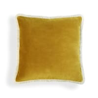 Fodera Per Cuscino Quadrata 30x30 Cm - Pavone Danzante Jacquard, Giallo Senape E Oro, Broccato Indiano