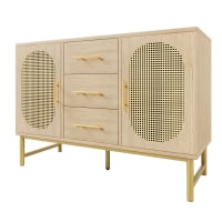 Credenza In Bambù E Rattan Naturale - 2 Ante Con Ripiano Regolabile - 70,1x30x78 Cm - Marrone Castagna - Per Cucina, Soggiorno E Ingresso