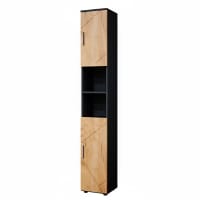 Meuble Colonne De Salle De Bain En Bambou - Armoire Haute 2 Tiroirs + 3 Étages, 30x30x140cm, Design Naturel