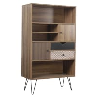 Libreria Effetto Legno Noce Sweeek - 9 Scomparti Con 3 Ante, 171x90x40 Cm, Stile Vintage Metal