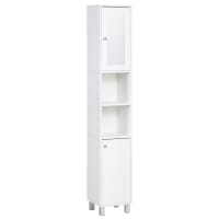 Kleankin Meuble Colonne Salle De Bain 30x30x183 Cm Chêne Gris Foncé - Armoire Rangement 2 Portes