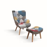 Set Di 2 Poltrone HOME DECO FACTORY | Patchwork Grigio | Struttura In Faggio | 85x59x64 Cm | Design Multicolore