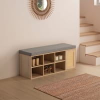 Panca Portascarpe Con Sedile E Cuscino – 6 Scomparti Per Ingresso, Bianco-Grigio, 150kg Di Capacità (Hzuaneri SB24303GY)