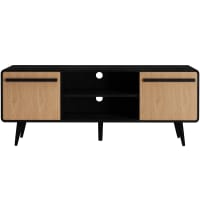 Mobile TV In Acciaio Nero 120x40x55 Cm – 2 Ante Traforate E 2 Scomparti Aperti, Foro Passacavi, Versatile Per Soggiorno E Ufficio - 4