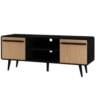 Mobile TV In Acciaio Nero 120x40x55 Cm – 2 Ante Traforate E 2 Scomparti Aperti, Foro Passacavi, Versatile Per Soggiorno E Ufficio - 2