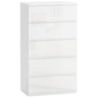 Cassettiera Stretta E Alta 5 Cassetti - Comodino Verticale Sottile In Tessuto Per Piccoli Spazi, Camera Da Letto O Bagno, Colore Bianco