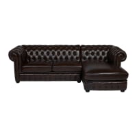 Casa Padrino canapé d'angle Chesterfield de luxe en cuir marron foncé