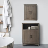 Armario de baño mdf marrón con 2 puertas y estantes ajustables-Russell cropped-1