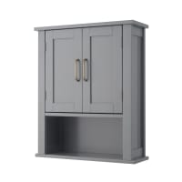 OONNEE Armadietto da bagno bianco da parete in legno per medicinali sopra il WC, armadietto da parete da appendere al bagno, 58 x 74 cm, con 2 ante e ripiano regolabile, cerniera
