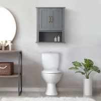 Kleankin Mensola Sopra WC Con Armadio A 2 Ante E Ripiano Aperto – Design Rovere E Nero, 64x19x178 Cm