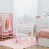 OLOTU Scrivania da Trucco Bianca con 6 cassetti, Set da Trucco Moderno con Specchio e Sgabello, toletta con Struttura in Legno Stabile