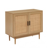 BAÏTA - Buffet Haut Amana Effet chêne et cannage en rotin 2 Portes & - Buffet Amana Effet chêne et cannage rotin 90cm