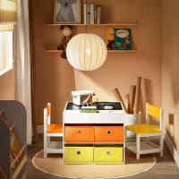 Set tavolino e 4 sgabelli per bambini in legno bianco e naturale - Lollipop