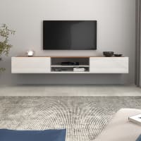 Mobile TV Capwee Con Luci LED RGB – 180 Cm, Rovere Fumo, Lowboard Lucido Con Ampio Spazio E Design Moderno - 3