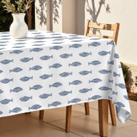 Nappe Ronde En Coton Et Lin De Couleur Unie De Style Simple Pour Cuisine, Salle à Manger, Petite Table (2 Places), Bleu, Ronde – 122 Cm