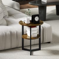 Table basse salon ronde, table d'appoint moderne avec cadre en acier, pour salon, chambre, 40 x 39 cm, bois de noyer | Leroy Merlin