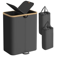 Panier a linge en bambou rectangulaire double compartiments avec couvercle 100L - Gamm vert