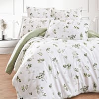 Parure De Lit Finca - Housse De Couette + Taies - Percale Coton 80 Fils - Imprimé Floral Vert Et Rose - 1