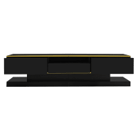 Mobile TV Moderno Con Luci LED Variabili E Antine In Vetro - 180x35x45 Cm, MDF, Nero, Portata 30kg