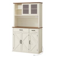Commode Style Maison de Campagne - 3 Tiroirs - Rotin - Étagères Réglables - Poignées Dorées