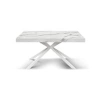 Mesa de madera blanca, patas blancas en forma de x,  140x90-220x90-Camaiore