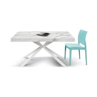 Mesa de madera blanca, patas blancas en forma de x,  140x90-220x90-Camaiore cropped-1
