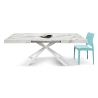 Mesa de madera blanca, patas blancas en forma de x,  140x90-220x90-Camaiore cropped-2