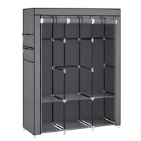 Armadio In Tessuto Ribech Con 12 Ripiani E Barra Appendiabiti – 150x45x175 Cm, Montaggio Senza Attrezzi, Struttura In Metallo, Nero