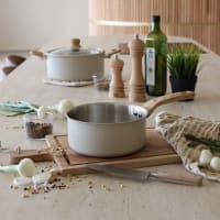 Batterie de cuisine 15 pièces - poignée amovible effet bois - tous feux dont induction