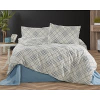 Parure De Lit 1 Personne En Microfibre - Housse De Couette 160x200 + 2 Taies - Gris Carreaux - Moderne Et Douce