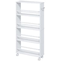 Giantex Chariot Rangement Étroit 4 Niveaux – 47,5x13x80,5 Cm Gris/Naturel – Desserte Cuisine/Salle De Bain/Salon Sur Roulettes Avec Poignée