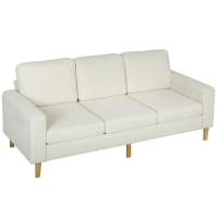 Canapé 3 Places HOMCOM Avec Repose-pieds - Velours Côtelé Beige 192 Cm - Tabouret De Rangement