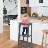 Tour D'Apprentissage Bois Réglable Baby Vivo Noah - Tabouret Montessori Enfant Dès 1 An - Noir