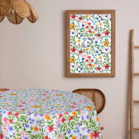 Nappe Murale Ronde Vintage Française 3x3 Pieds - Motif Floral Fait Main, Coton, Occasion
