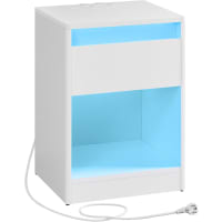 Set Di 2 Comodini Con Porte USB E Striscia LED RGB - Cassetto E Ripiani, Bianco, Con Stazione Di Ricarica Integrata