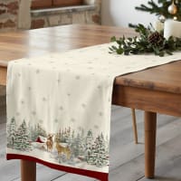 Chemin De Table Noël Vert Sapin 100x33cm - En Fausse Fourrure Pailletée, Décor Festif 3D Lavable